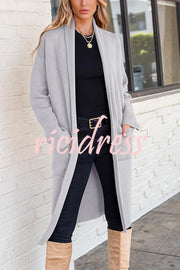 Solid Color Long-sleeved Casual Loose Pocket Mid-length Cardigan