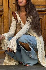 Fashion Hollow V-neck Long-sleeved Casual Knitted Cardigan