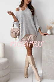 Solid Color Loose V-neck Casual Knitted Sweater