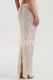The Great Gatsby Embellished Sequin Mid Rise Flare Maxi Skirt