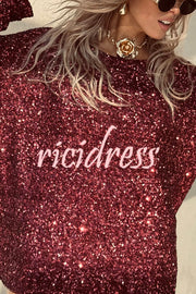 Haute Holidays Sequin Wide Neck Long Sleeve Loose Top