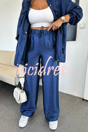 Easy on Me Metallic Fabric Elastic Waist Pocketed Wide Leg Pants