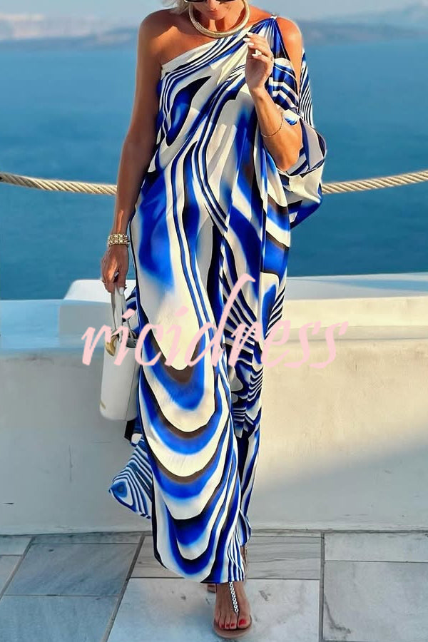 Sirinda Unique Printed Cutout One-shoulder Holiday-style Loose Maxi Dress