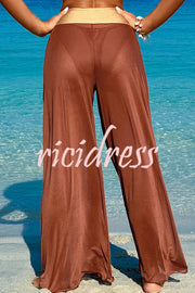 Solid Color Loose Metal Buckle Beach Pants