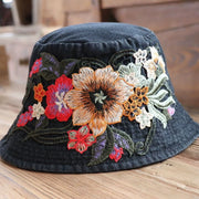 Fashionable Ethnic Style Embroidered Denim Bucket Hat