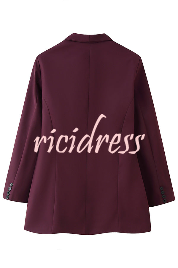 Solid Color Lapel Long Sleeve Casual Pocket Long Blazer