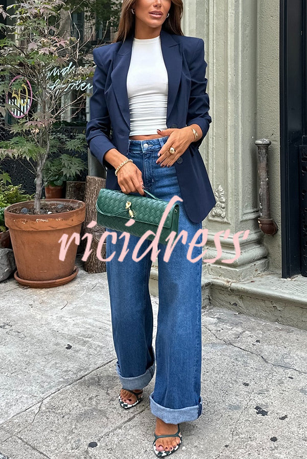 Weekend Plans High Rise Pocketed Straight Wide Leg Jeans