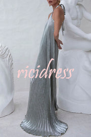 Elegant and Gorgeous Shimmer Fabric Halter A-line Maxi Dress