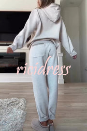 Tasman Braid Trim Kangaroo Pocket Hooded Sweatshirt and Elastic Waist Jogger Pants Set