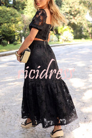 Romance Me Floral Embroidered Lace High Rise A-line Maxi Skirt