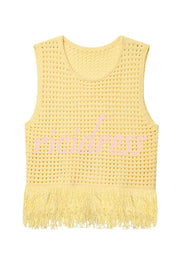 Solid Color Round Neck Sleeveless Hollow Tassel Loose Vest