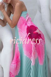 All about Her Pleated Floral Print Off Shoulder A-line Maxi Dress