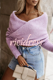 Warm in Two Ways Knit Off Shoulder Relaxed Poncho Sweater