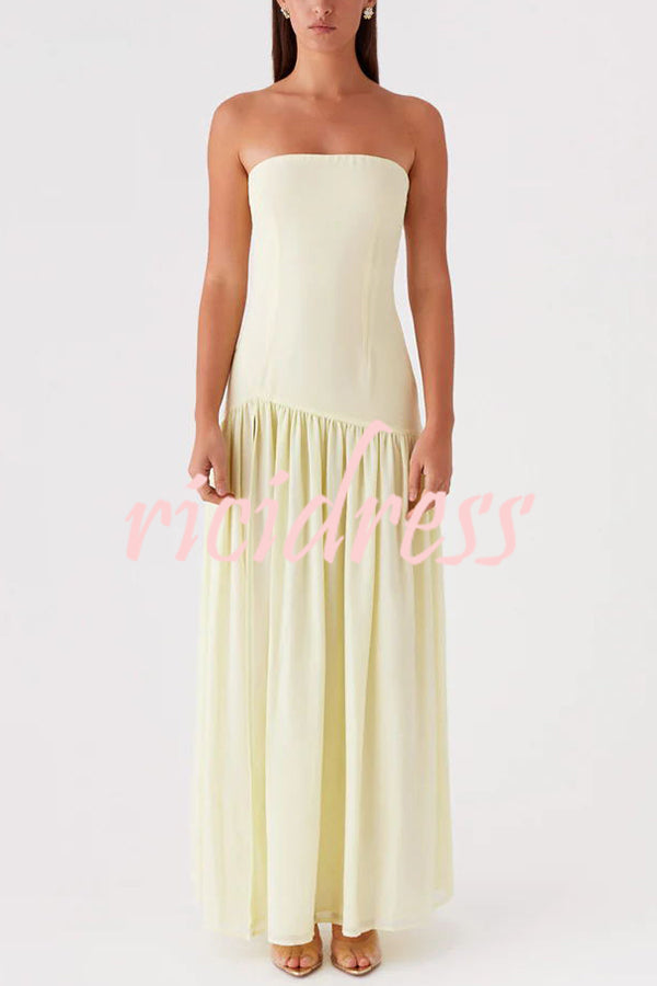 Eden Patchwork Semi-sheer Chiffon Strapless Maxi Dress