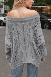 Solid Color Off-shoulder Long-sleeved Loose Knit Sweater