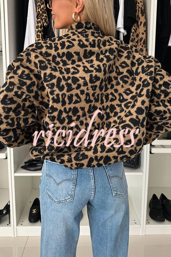 Leopard Print Loose Long-sleeved Pocket Casual Jacket