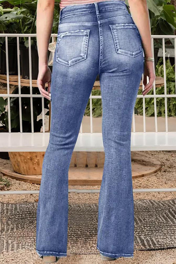 Vintage Side Button Pocket Mid-rise Flared Jeans