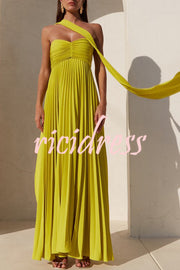 Exquisite Princess Pleated Off Shoulder with Scarf Party Maxi Dress