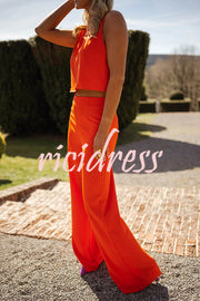 Modern and Elegant Solid Crop Tank and High Rise Flare Loose Pants Set
