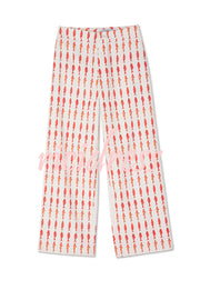 Good Luck Linen Blend Koi Pattern High Rise Elastic Waist Loose Pants
