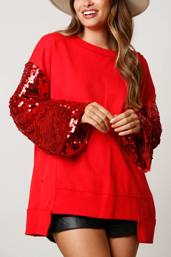 Christmas Sequin Patchwork Long-sleeved Loose Sweatshirt