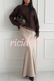 Caitlin Knit Stretch Fabric High Waist Fishtail Casual Maxi Skirt