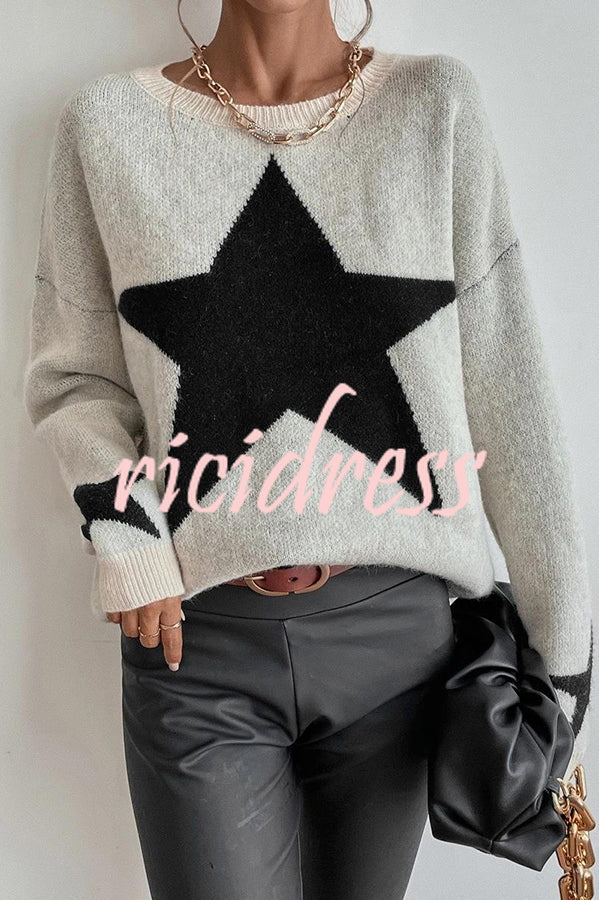 Essnce Star Pattern Crew Neck Long Sleeve Sweater