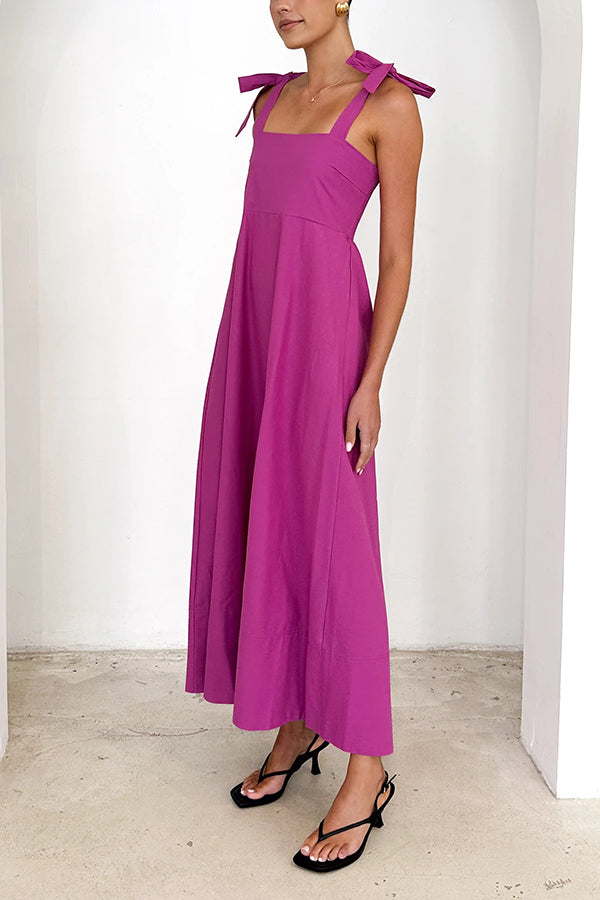 Solid Color Sling Lace-Up Backless Pleated Maxi Dress