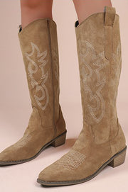 Retro Embroidered Block Heel Mid-calf Western Cowboy Martin Boots