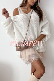 Solid Color Loose V-neck Casual Knitted Sweater