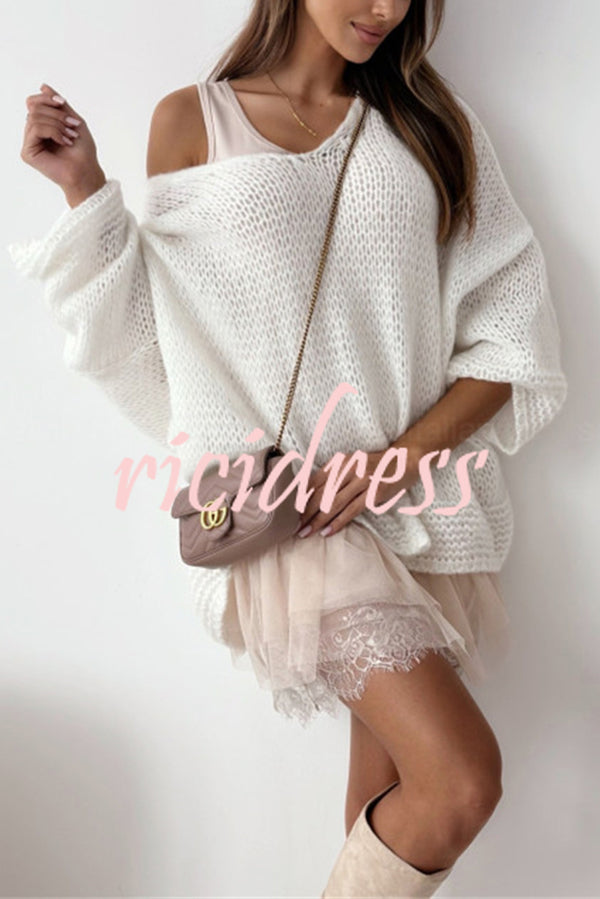 Solid Color Loose V-neck Casual Knitted Sweater