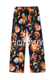 Evening Routine Unique Print Color-block Trim Loose Shirt and Elastic Waist Pocketed Pajama Set