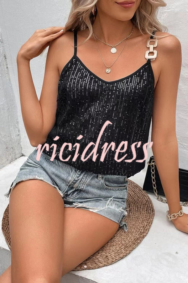 Dreamy and Dazzling Solid Sequin Buckle Cami Top