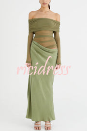 Exquisite Sexy Mesh Patchwork Off Shoulder Cutout Ruched Maxi Dress