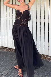 Stephanie Flower Crochet Lace Bust Chiffon Fluffy Hem Maxi Dress