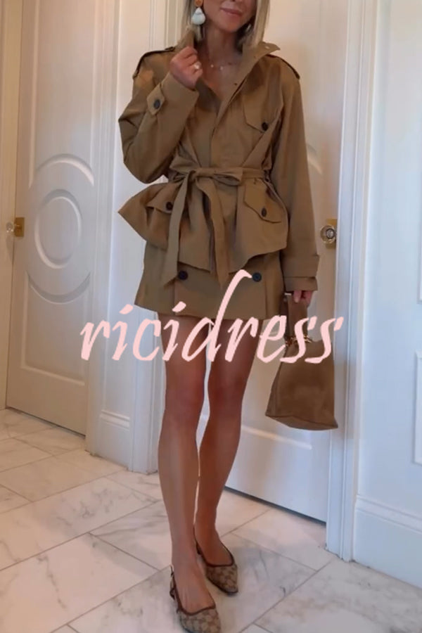 Chic Comfort Epaulettes Contrast Buttons Pocket Belt Cropped Trench Coat