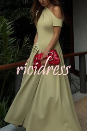 Fashionable Slope Neck Slim Fit Large Hem Maxi Dress