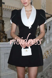 So Charmed Single Button Slit Short Sleeve Lapel Formal Mini Dress