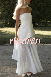 Monaco Off Shoulder Structured Top Chiffon Slit Hem Scarf Maxi Dress