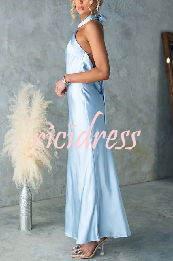 Satin Fashion Halter Backless Slim Elegant Maxi Dress