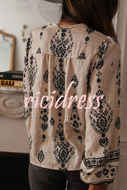 Unique Print Long-Sleeved Button-Up Elegant Shirt