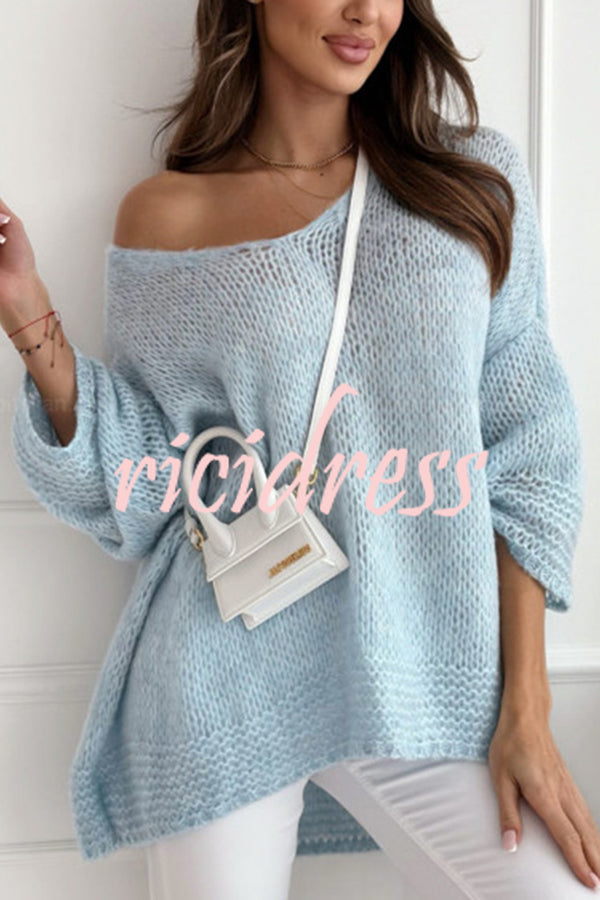 Solid Color Loose V-neck Casual Knitted Sweater