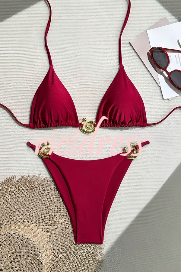 Sexy Halterneck Lace-up Metallic Stretch Two-piece Bikini Swimsuit