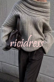 Fashionable Irregular Collar Loose Casual Knitted Sweater