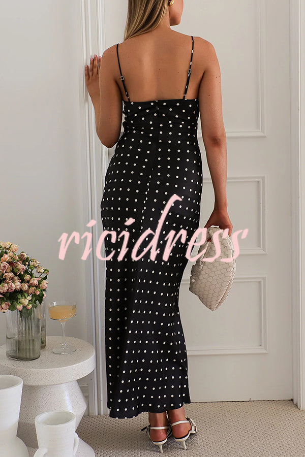 Polka Dot Print Sleeveless Patchwork Lace-up Midi Dress