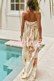 Island Time Linen Blend Unique Print Strapless Back Tie-up A-line Maxi Dress