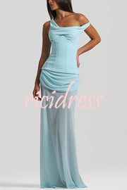 Sculptural Elegance One Shoulder Removable Corset Drape Maxi Dress