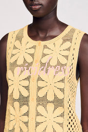 Fashion Embroidered Hollow Sleeveless Round Neck Knitted Vest