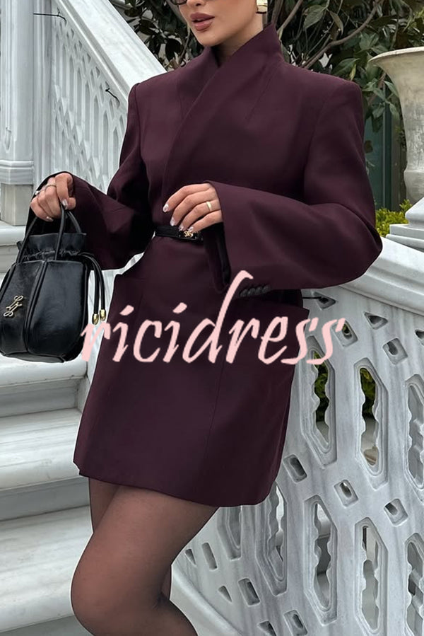 Solid Color Lapel Long Sleeve Casual Pocket Long Blazer