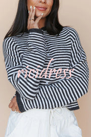 Fashionable Contrast Striped Casual Long-sleeved Knitted Cardigan